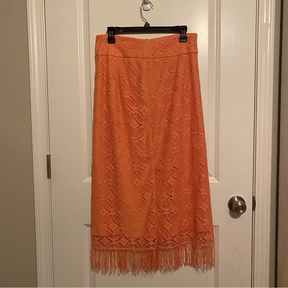 Cato Women’s SZ 8 Orange Lined Skirt With Fringe Trimmed Hem